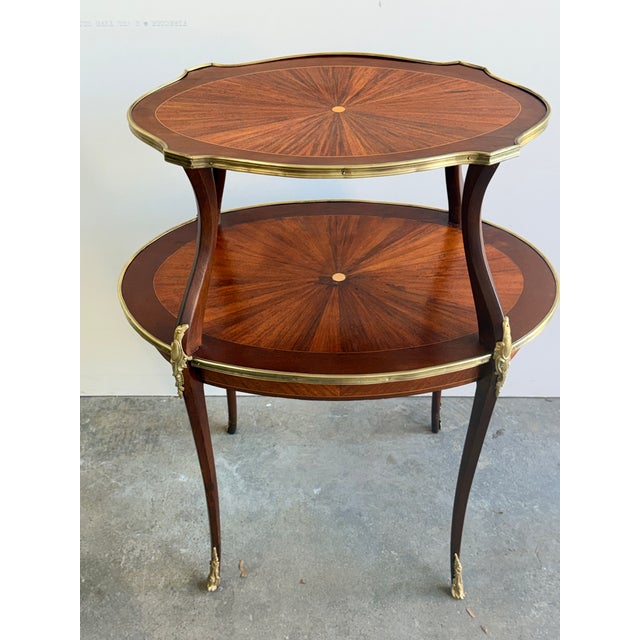Vintage French Louis XV Style Marquetry Two-Tier Étagère Side Table For Sale - Image 4 of 10