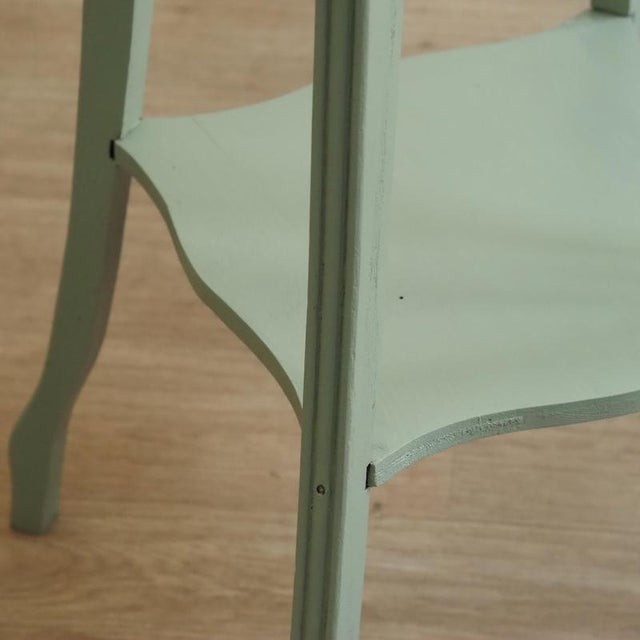 Mint Green Flower Stand with Two-Tiered Wooden Column with Curved Legs For Sale - Image 6 of 11