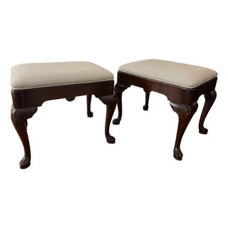 Late Twentieth Century Statton Old Towne Queen Anne Mahogany Footstools or Benches, a Pair For Sale