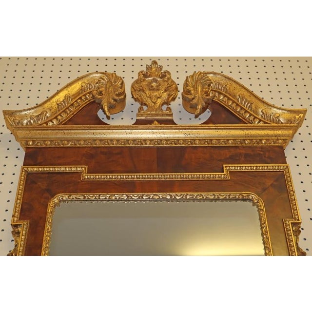 1990s Italian Made Chippendale Regency Style Burl Wood & Gold Paint Mirror For Sale - Image 4 of 9