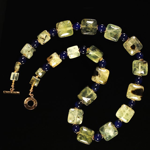 AJD Glowing Green Brazilian Prehnite With Blue Agate Necklace For Sale - Image 9 of 10