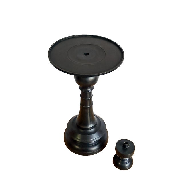 Metal Bronze Candle Holder With Removable Top, 16 Inches, Indonesia For Sale - Image 7 of 11
