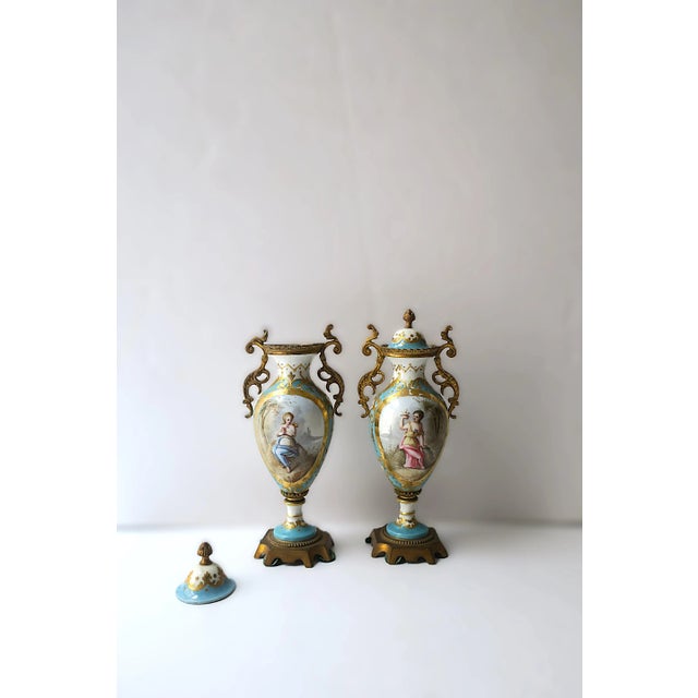 Late 19th Century French Sèvres Porcelain Urns, Pair For Sale - Image 5 of 12