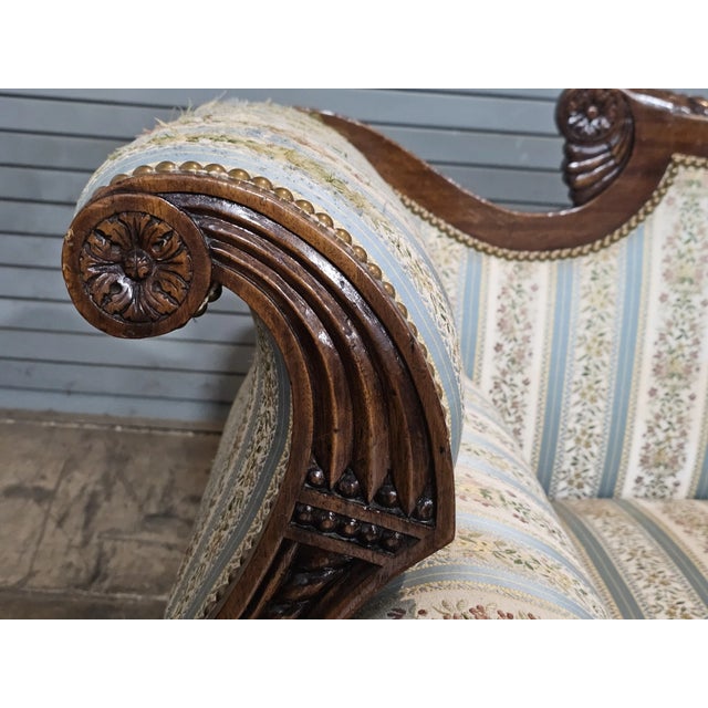 Brown Antique American Empire Style Carved Mahogany Sofa Wing Legs Claw & Ball Feet For Sale - Image 8 of 12