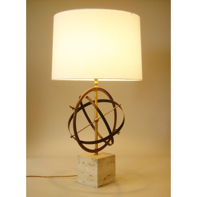 1960s Westwood Tony Paul Modern Armillary Globe Sundial Sculpture Travertine Marble Brass Table Lamp 1960's For Sale - Image 5 of 11