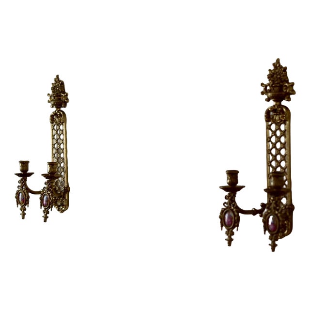 Vintage French Brass Sconces, Set of 2 For Sale