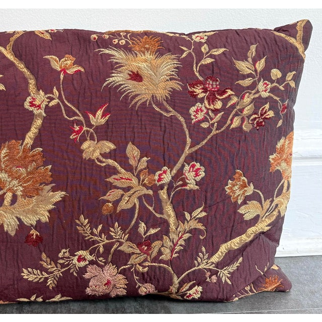 Late 20th Century Vintage Jacquard Brocade Pillow Pair in Eggplant and Burnt Orange For Sale - Image 5 of 8