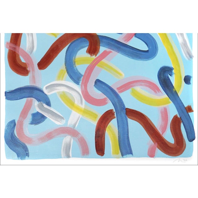 Paper 2022 "Urban Brushstrokes on Baby Blue" Acrylic Diptych Painting on Watercolor Paper by Natalia Roman - Set of 2 For Sale - Image 7 of 11