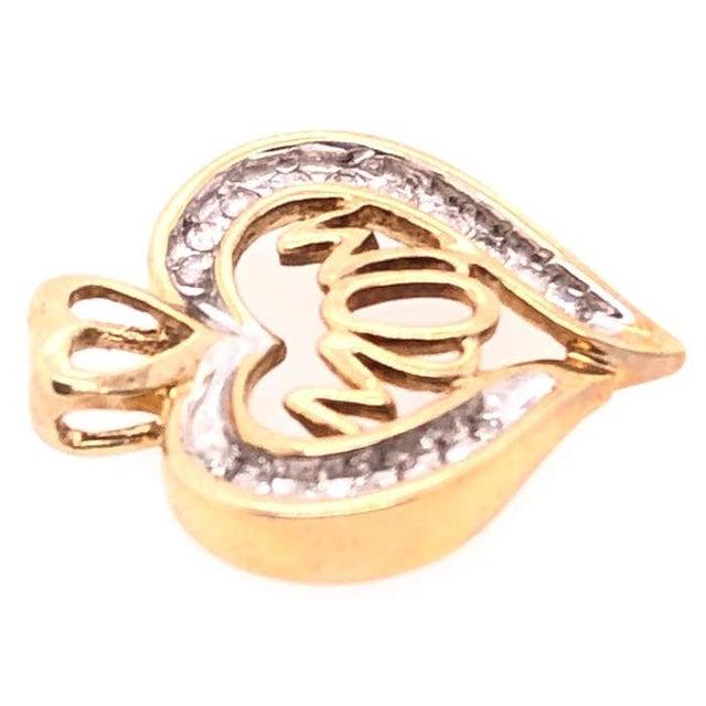 2010s 14 Karat Two-Tone Gold and Diamond Heart Charm Pendant With Mom Center For Sale - Image 5 of 6