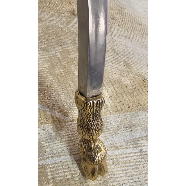 Mid-Century Brushed Metal and Brass Goat Feet Marble Top Coffee Cocktail Table For Sale - Image 11 of 11