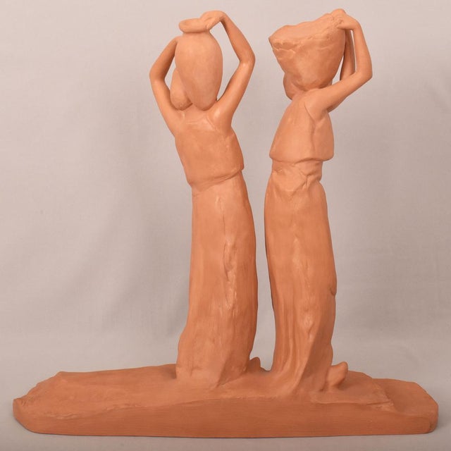 Amedeo Gennarelli, Art Deco Sculpture of Two Young Women with Amphora, 20th Century, Terracotta For Sale - Image 11 of 12