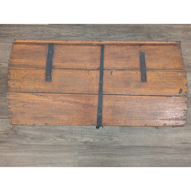 Antique 19th Century Handcrafted Wood and Iron Chest Trunk For Sale - Image 10 of 12