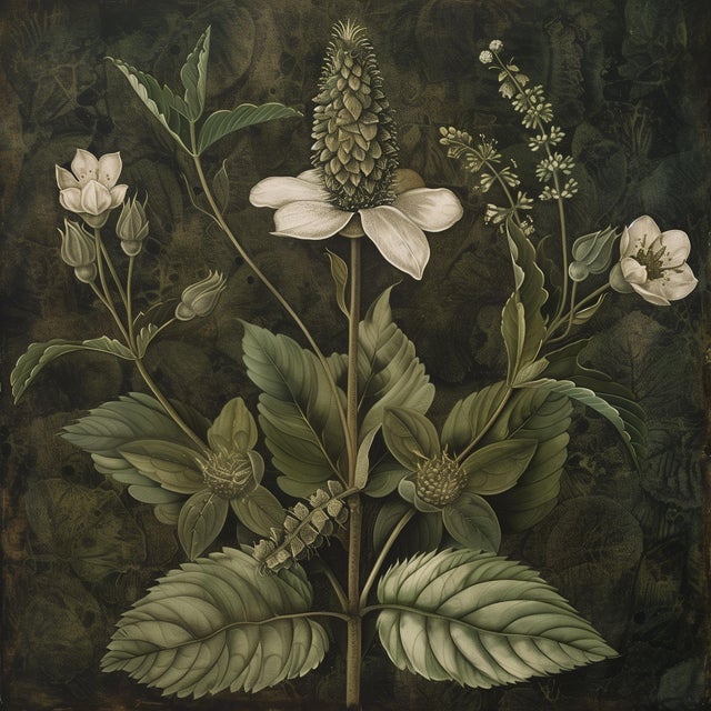 2020s Set of 12 - 72' X 54' Gallery Wall Installation Original Botanical Prints - Dark Green Grisaille, Unframed - Herbarium For Sale - Image 5 of 12