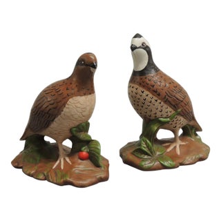 Vintage Brown and Pink Hand Painted Partridge Birds - Set of 2 For Sale
