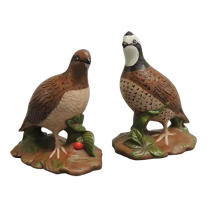 Vintage Hand Painted "Bob White" Quails Birds Figurines - Set of 2