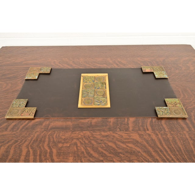 Tiffany Studios New York Bookmark Pattern Bronze Doré and Enamel Notepad Holder For Sale - Image 12 of 14