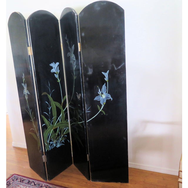 Wood Early 20th Century Coromandel Black Lacquer Chinese 4 Panel Screen For Sale - Image 7 of 8