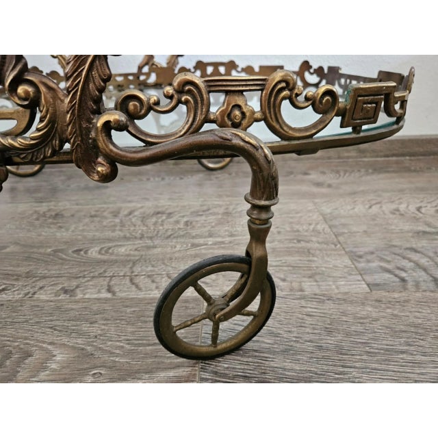 Baroque Serving Trolley in Brass with Glass Platforms and Bottle Holders, 1960s For Sale - Image 12 of 18