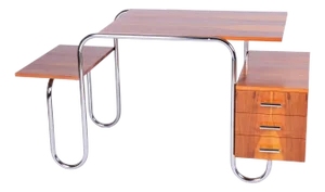 Czech Bauhaus Writing Desk in Walnut and Chrome attributed to Robert Slezak for Slezak Factories, 1940s