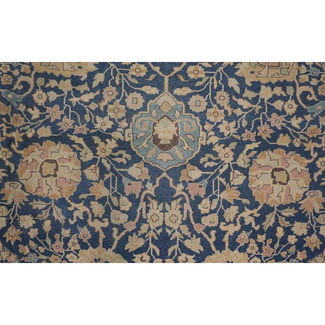 1880s Antique Navy Square Islimi Floral Finely Knotted Wool Persian Tabriz Rug For Sale - Image 9 of 9
