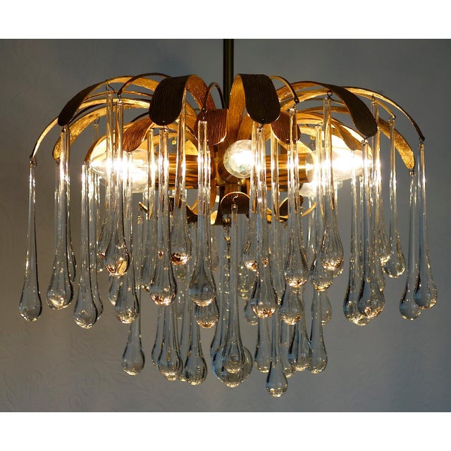 Mid-Century Modern Brass and Crystal Drop Chandelier from Palwa, 1960s For Sale - Image 3 of 11