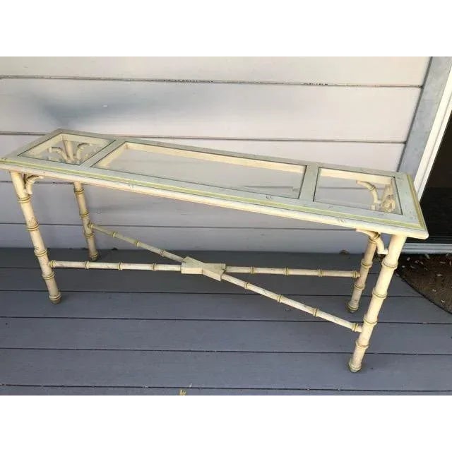 Mid-Century Modern Vintage Console Table Glass Panels Faux Bamboo by Lane For Sale - Image 3 of 6