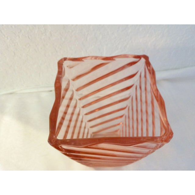Modern Vintage Pink Glass Chevron Design Vase For Sale - Image 3 of 4