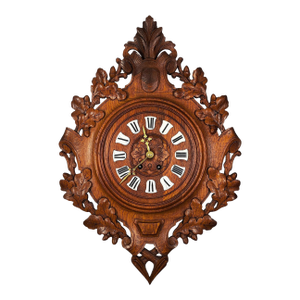 1855 Grand and Imposing Chime Carved Wooden Cartel Clock and Enameled Cartridges by Vincenti & Cie
