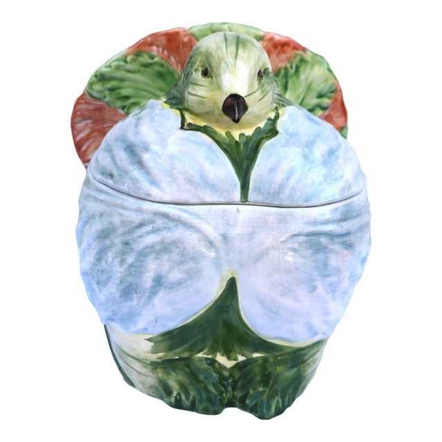 Late 20th Century Large Italian Vintage Vietri Italian Majolica Bird and Vegetable Soup Tureen For Sale