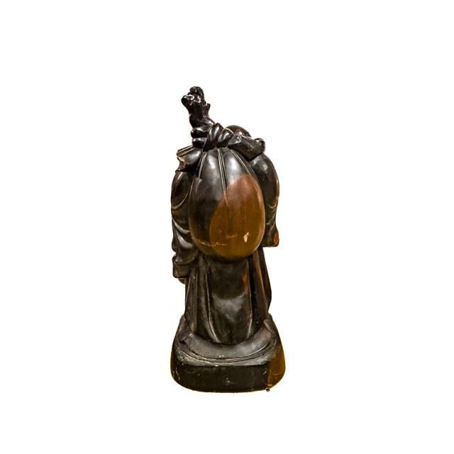 Wood Early 20th Century Laughing Buddha Carved Rosewood Sculpture For Sale - Image 7 of 16