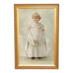 Antique 19th Century American Portrait Young Girl Pastel Drawing, By Daniel Shepard