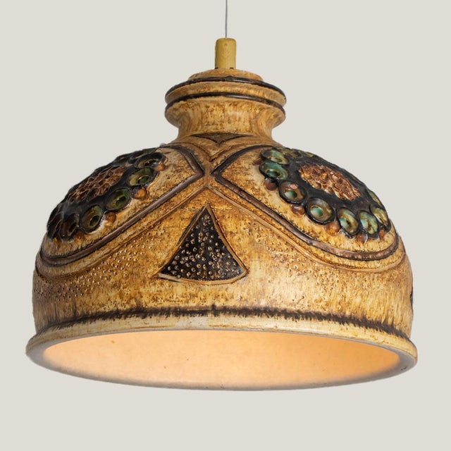 Danish Yellow Ceramic Pendant Light, 1970 For Sale - Image 3 of 18
