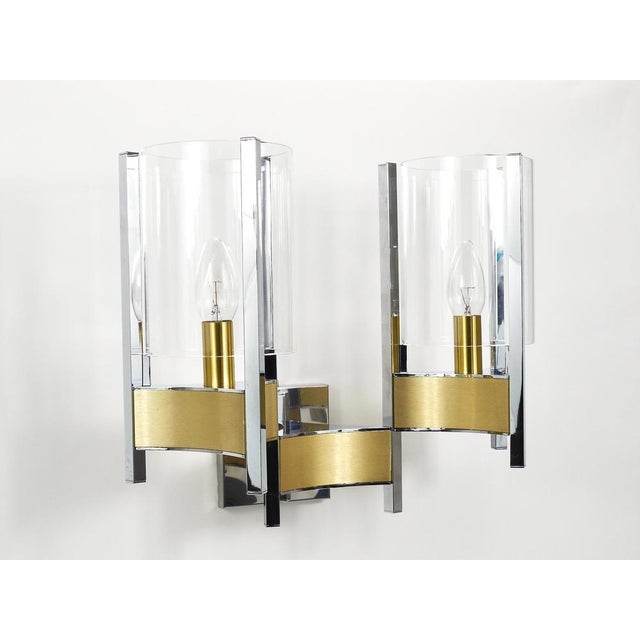 Large Wall Sconces in Chrome, Brass and Glass attributed to Gaetano Sciolari, 1970s, Set of 2 For Sale - Image 16 of 18