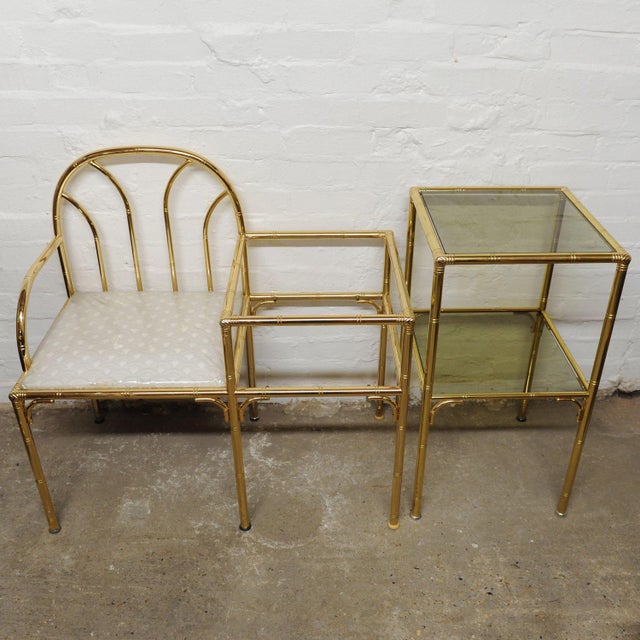 Vintage Hollywood Regency Brass and Faux Bamboo Telephone Seat, 1970s For Sale - Image 11 of 14