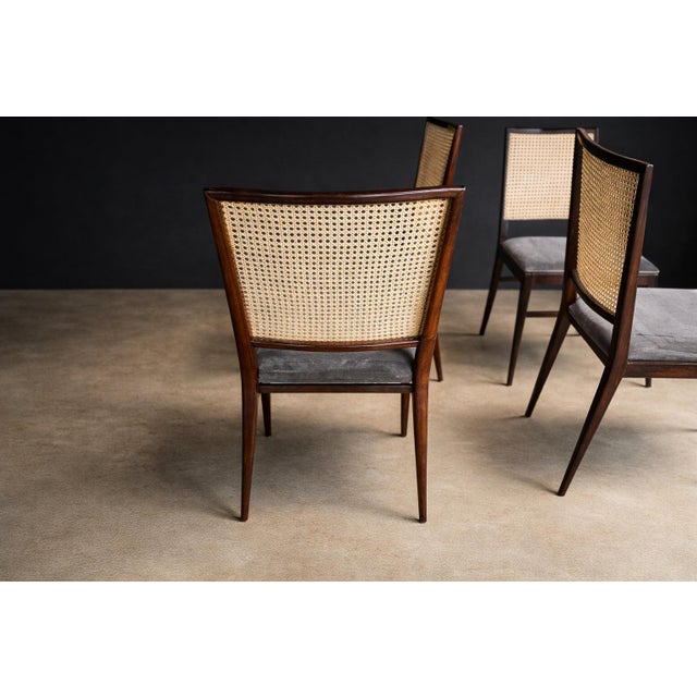 Dark Gray Brazilian Modern Set of Four Rosewood & Cane Dining Chairs by Celina, Brazil, 1960s - Lot 564B For Sale - Image 8 of 16