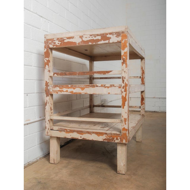 Farmhouse Late 20th Century Painted Indian Wooden Shelving Table With Original Distressed Finish For Sale - Image 3 of 5
