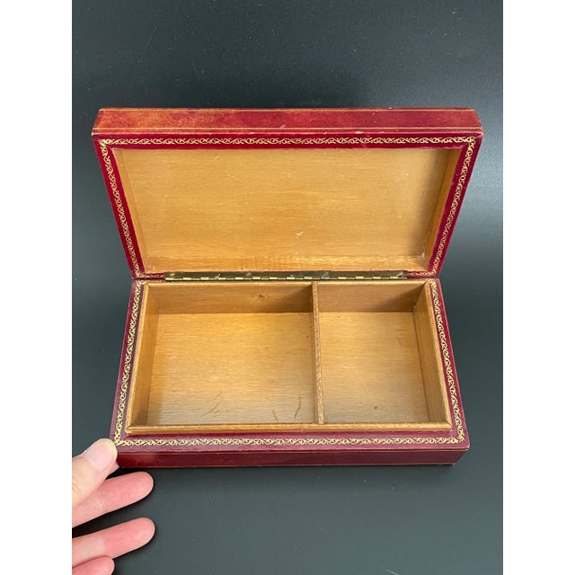 Antique Italian Leather Trinket Box With Handpainted Pheasants Tile Top For Sale In Las Vegas - Image 6 of 13