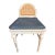 Vintage Cane and Wood Vanity Chair With Custom Blue Leather Tufted Cushion For Sale