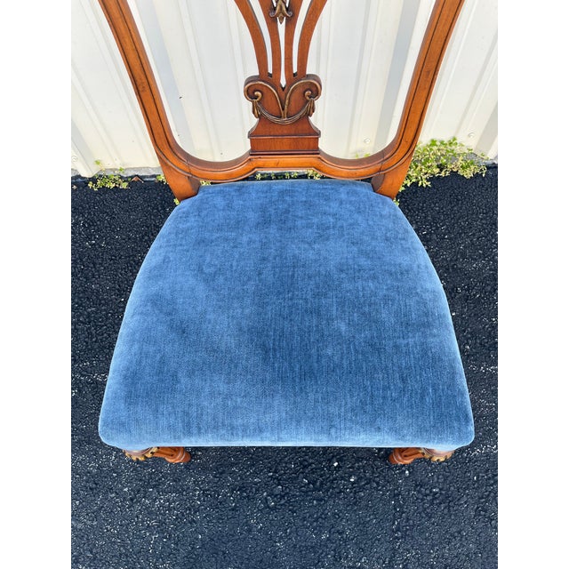 1930's Saginaw Furniture Louis XVI Walnut Dining Chairs- Set of 6 Newly Reupholstered For Sale - Image 10 of 12