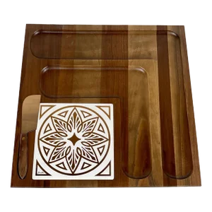 Mid-Century Modern Large Walnut & Tile Charcuterie Cheese Serving Board