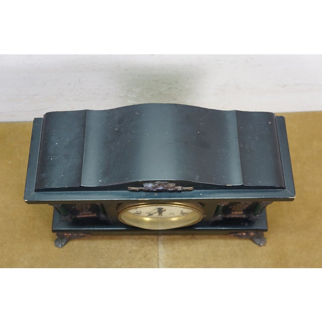 Antique Sessions Neoclassical Figure With Lyre Key Wound Mantel Clock 17" For Sale - Image 15 of 17