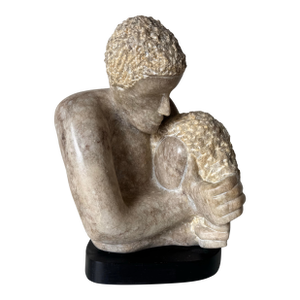 Vintage Carved Marble Embrace Sculpture on Black Swivel Base