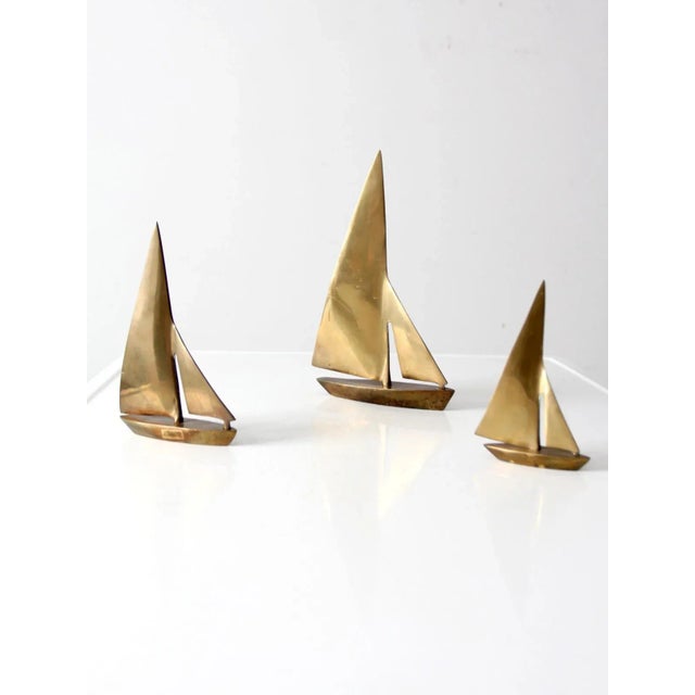 Metal Mid Century Brass Sailboats Set of 3 For Sale - Image 7 of 12