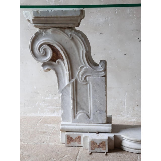 Glass Antique Baroque Marble Console Table with Glass Top For Sale - Image 7 of 16