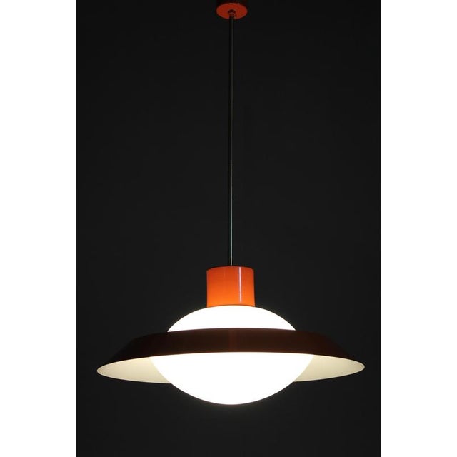 Mid-Century Czechoslovak Orange Opaline Glass Pendant Lamp, 1970s For Sale - Image 15 of 17