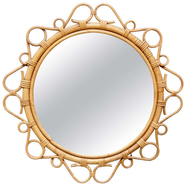 Mid-Century Modern Bamboo Rattan Handcrafted Mirror, French Riviera, 1960s For Sale - Image 11 of 12