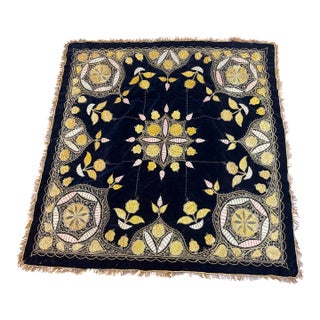 Antique Handmade Square Turkish Metal Threaded Embroidered Tapestry Tablecloth For Sale