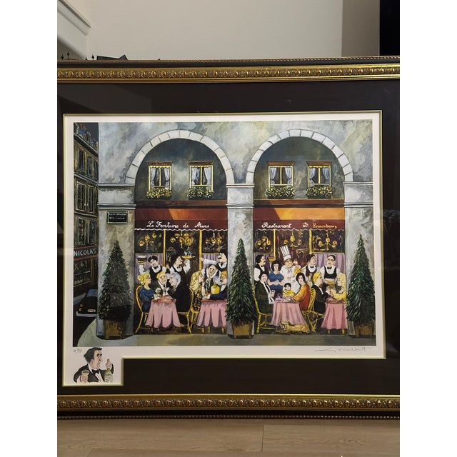 Guy Buffet, Rare Artist Proof “La Fontaine De Mars Paris” Limited Edition 38/50 Serigraph Art, 45” framed in beautiful...
