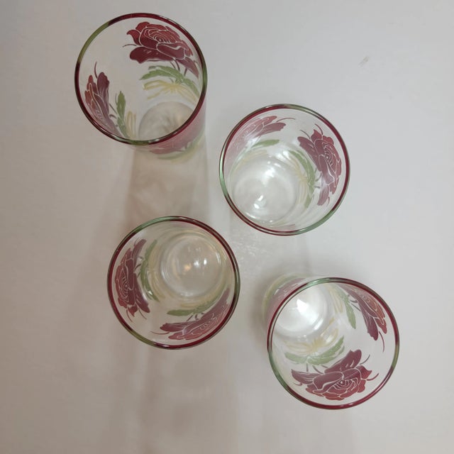 Early 20th Century Early 20th Century Charming Rose Juice Glasses Jelly Glasses- Set of 4 For Sale - Image 5 of 12