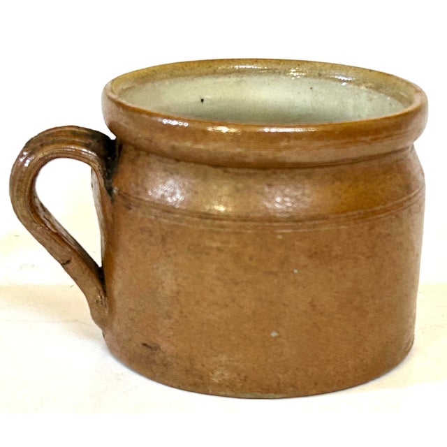 Vintage French stoneware rillette pot, rustic salt glazed grease/confit pot, French sandstone rillettes jar with handle,...